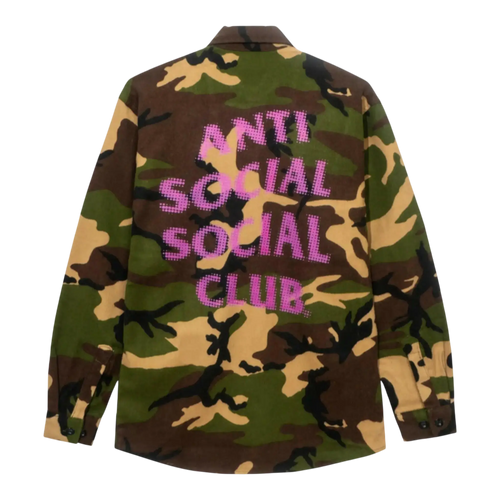 Anti Social Social Club Dialtone Camo Men Flannel Shirt Green Camo