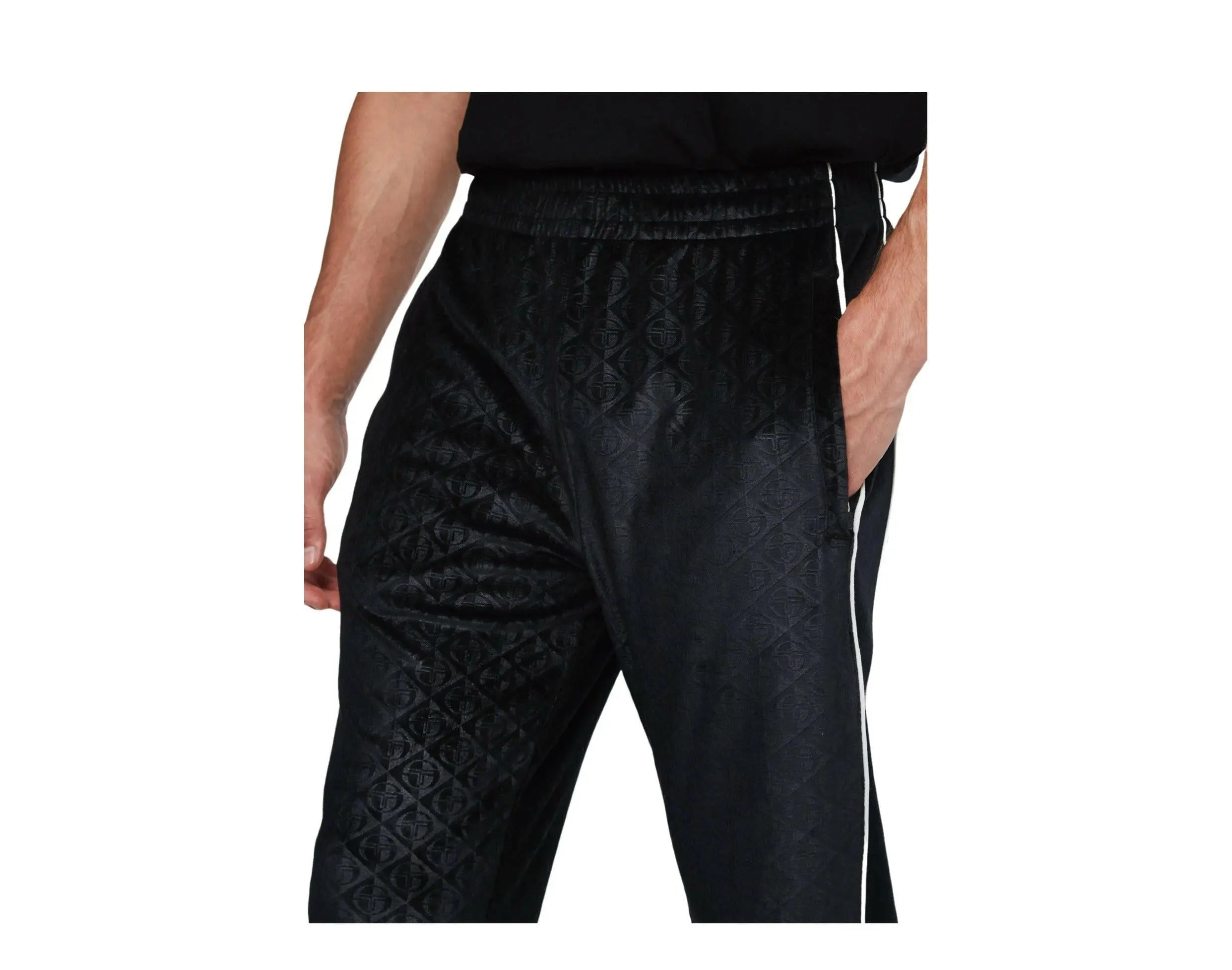 Sergio Tacchini Debossed Velour Men Track Pants Anthracite Black