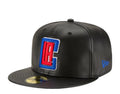 New Era 59Fifty Men Los Angeles Clippers Team Faux Leather Fitted Hat Black