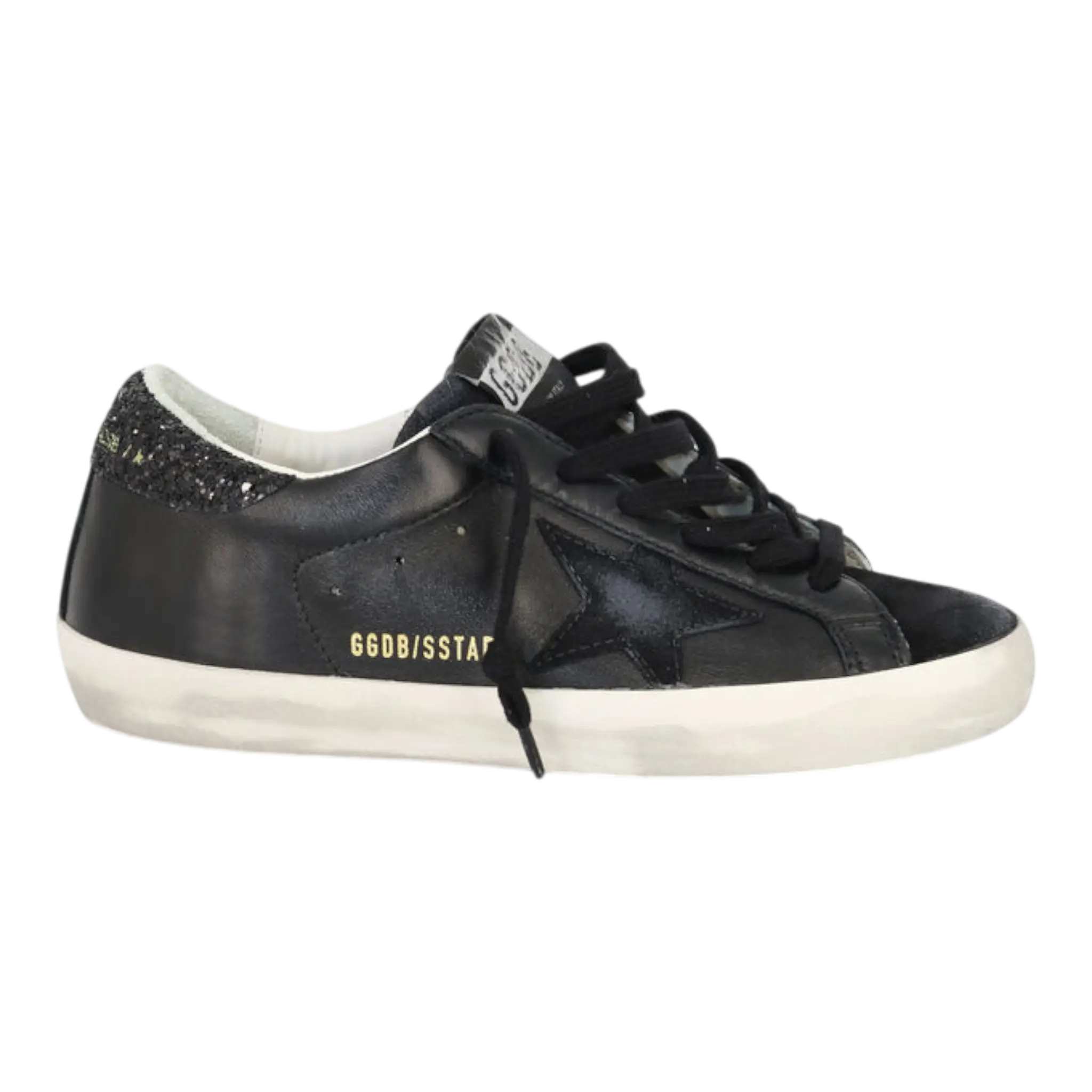 Golden Goose Super-Star Women Sneakers Black Nappa Black Suede Glitter Heel