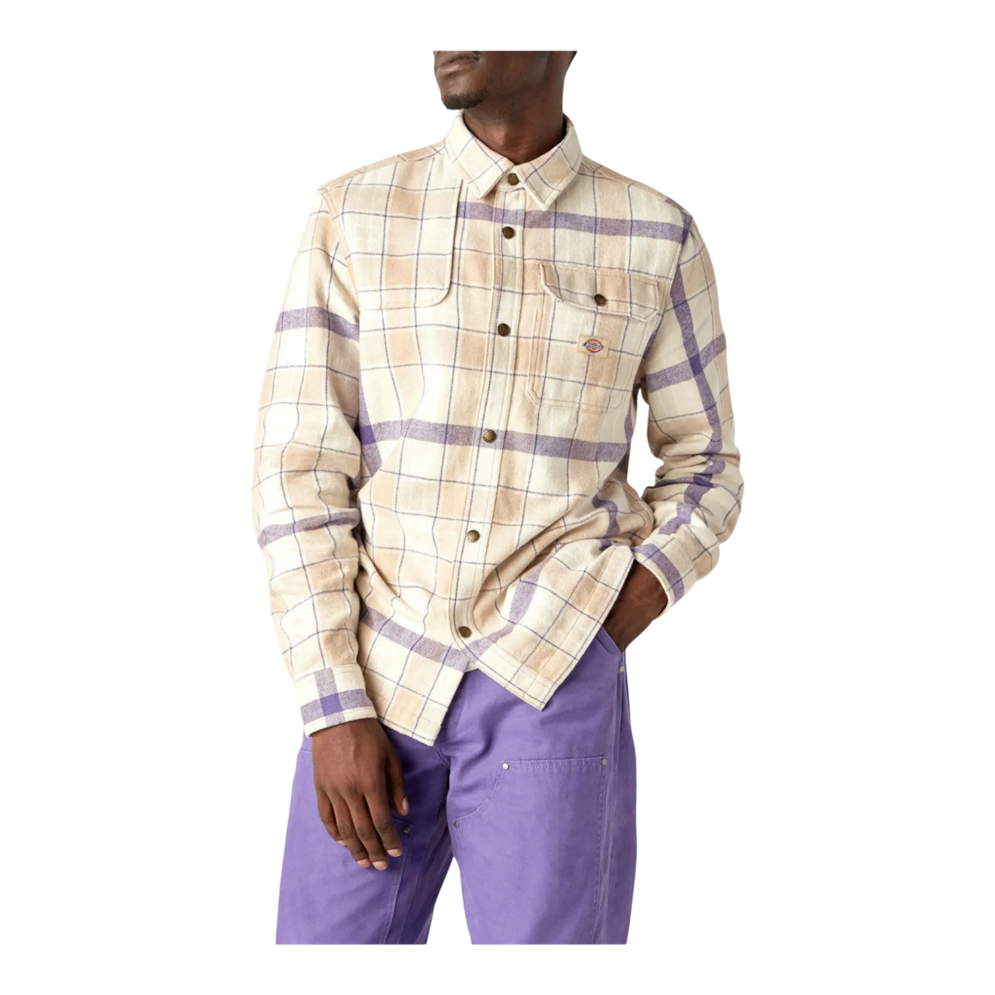 Dickies Nimmons Men Plaid Flannel Long Sleeve Shirt Cream